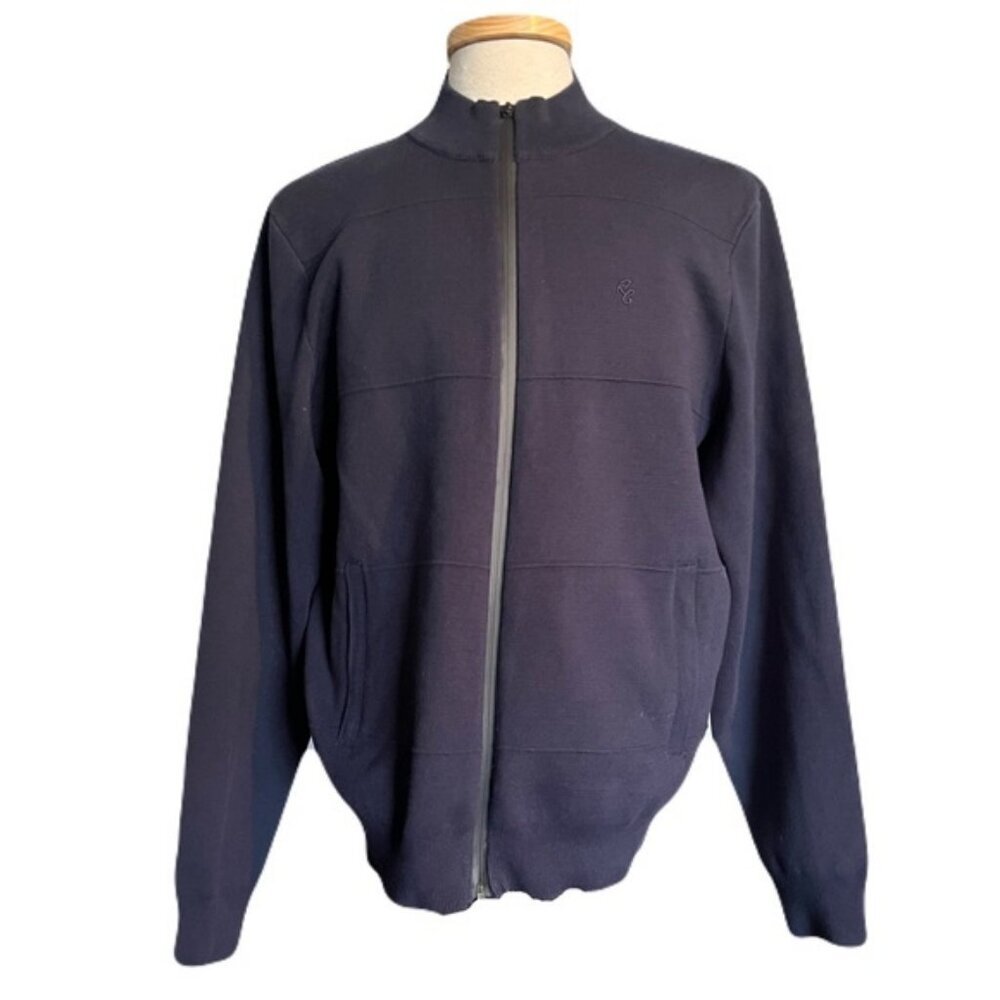 Robert Graham Large Navy Blue Full Zip Sweater